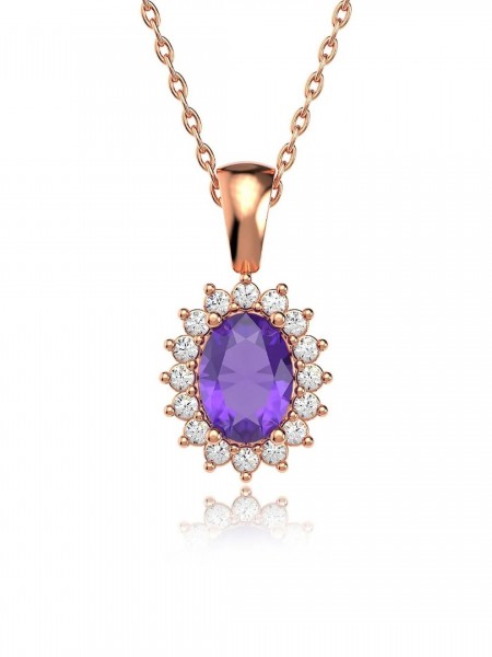 Oval Ametist Taşlı Anturaj Pırlanta Montür Rose Gümüş Üçlü Set