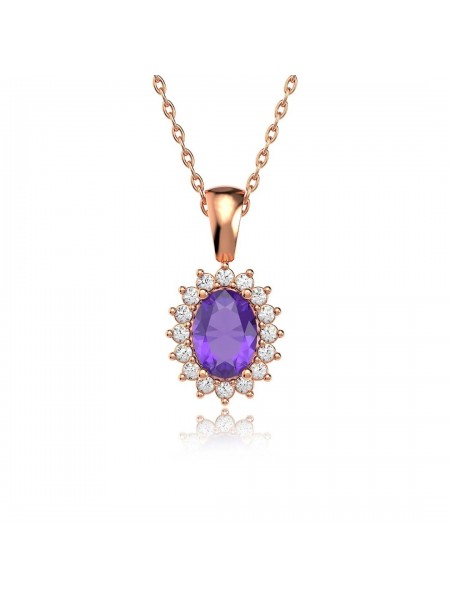 Oval Ametist Taşlı Anturaj Pırlanta Montür Rose Gümüş Üçlü Set