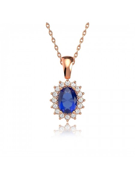 Oval Safir Taşlı Anturaj Pırlanta Montür Rose Gümüş Üçlü Set