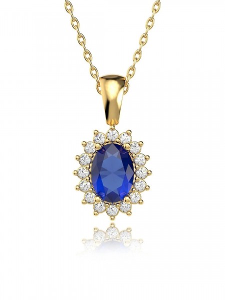 Oval Safir Taşlı Anturaj Pırlanta Montür Altın Kaplama Gümüş Üçlü Set