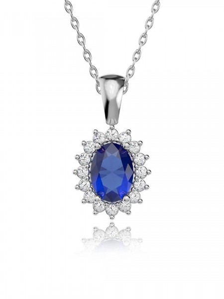 Oval Safir Taşlı Anturaj Pırlanta Montür Beyaz Gümüş Üçlü Set