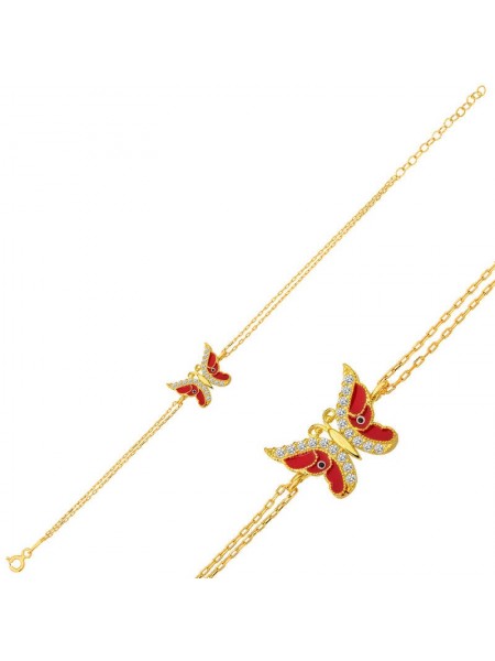 ​Gümüş Gold Mineli Kelebek Bayan Bileklik
