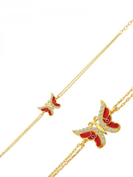 ​Gümüş Gold Mineli Kelebek Bayan Bileklik