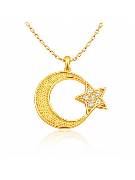 Gümüş Gold Ay Yıldız Kadın Kolye