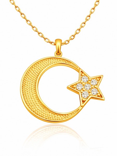 Gümüş Gold Ay Yıldız Kadın Kolye