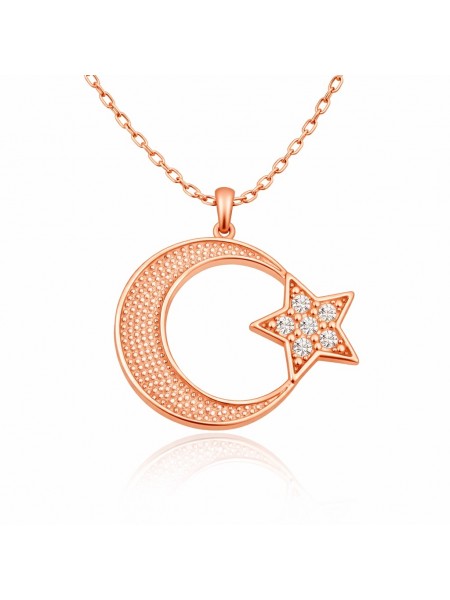 Gümüş Rose Ay Yıldız Kadın Kolye