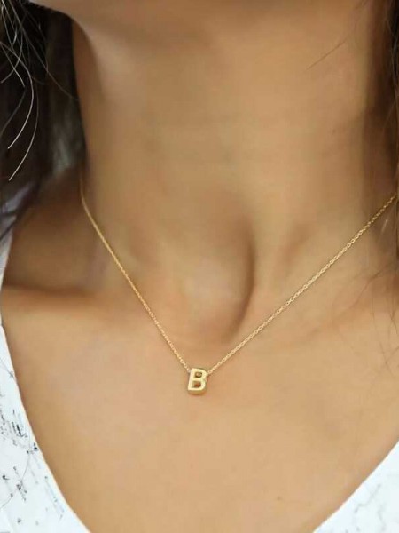 Gümüş Gold 3 Boyutlu B Harf Bayan Kolye