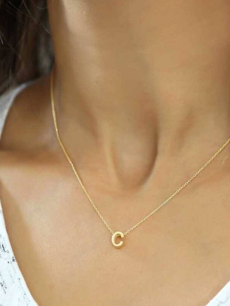 Gümüş Gold 3 Boyutlu C Harf Bayan Kolye