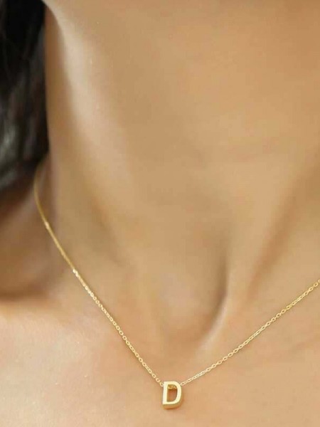 Gümüş Gold 3 Boyutlu D Harf Bayan Kolye