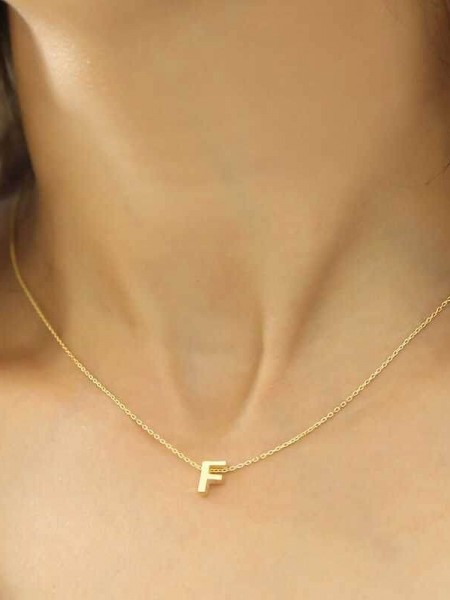 Gümüş Gold 3 Boyutlu F Harf Bayan Kolye