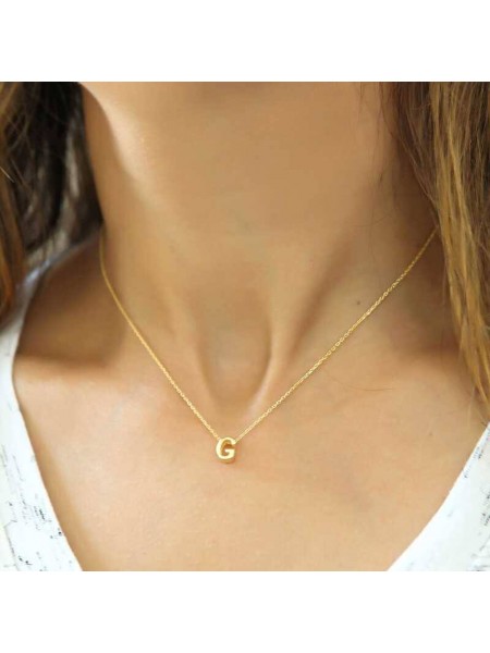 Gümüş Gold 3 Boyutlu G Harf Bayan Kolye