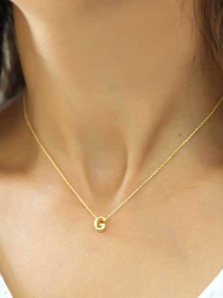 Gümüş Gold 3 Boyutlu G Harf Bayan Kolye