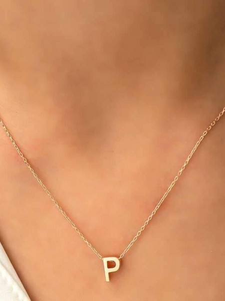 Gümüş Gold 3 Boyutlu P Harf Bayan Kolye