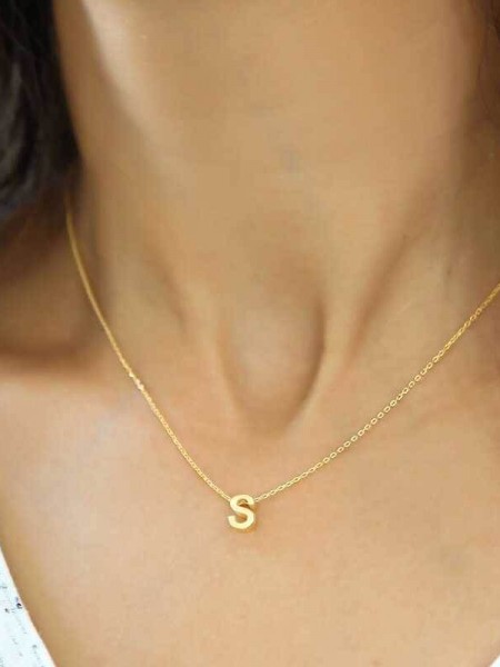 Gümüş Gold 3 Boyutlu S Harf Bayan Kolye