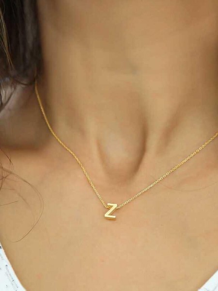 Gümüş 3 Boyutlu Z Harf Gold Bayan Kolye
