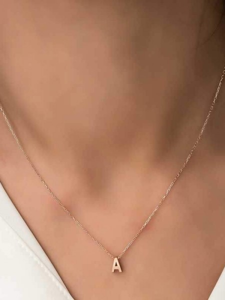 Gümüş Rose 3 Boyutlu A Harf Bayan Kolye