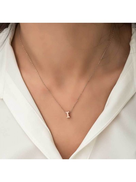 Gümüş Rose 3 Boyutlu I Harf Bayan Kolye