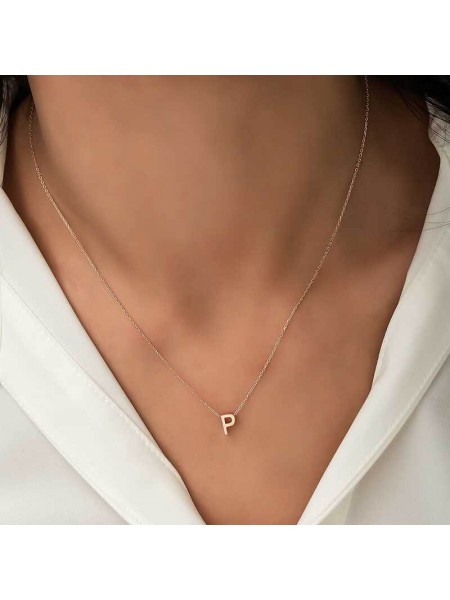 Gümüş Rose 3 Boyutlu P Harf Bayan Kolye