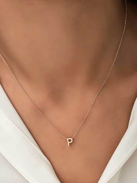 Gümüş Rose 3 Boyutlu P Harf Bayan Kolye