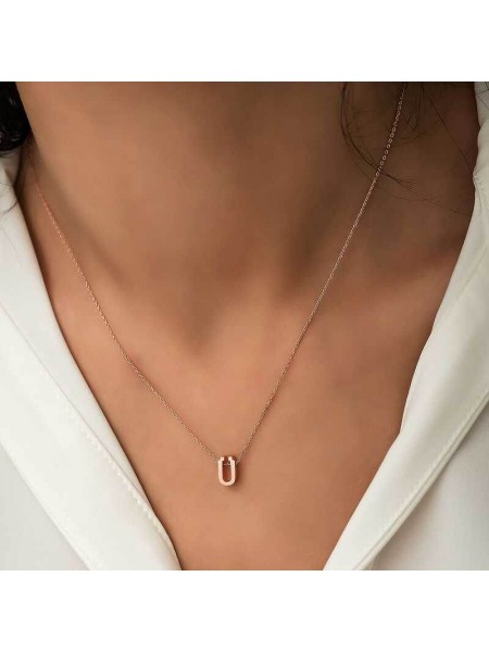 Gümüş Rose 3 Boyutlu Ü Harf Bayan Kolye
