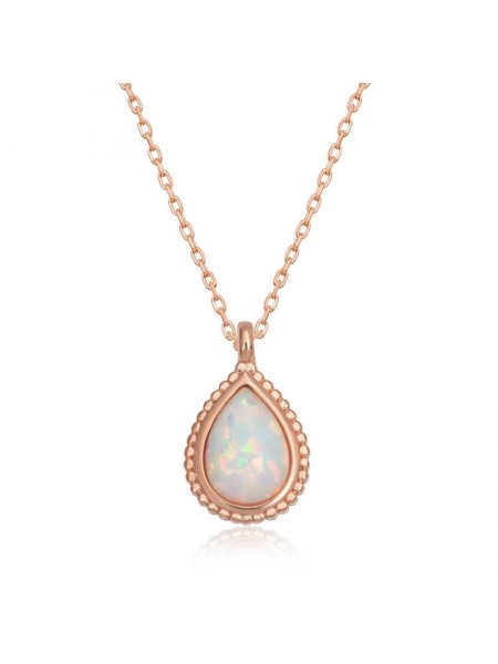 Gümüş Rose Damla Beyaz Opal Taşlı Kadın Kolye