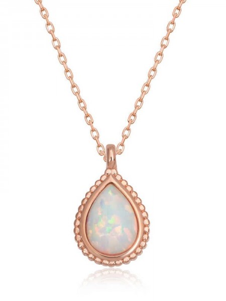 Gümüş Rose Damla Beyaz Opal Taşlı Kadın Kolye