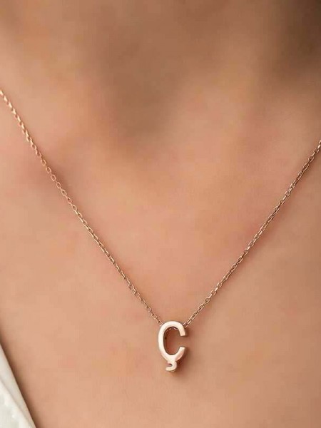 Gümüş Rose 3 Boyutlu Ç Harf Bayan Kolye
