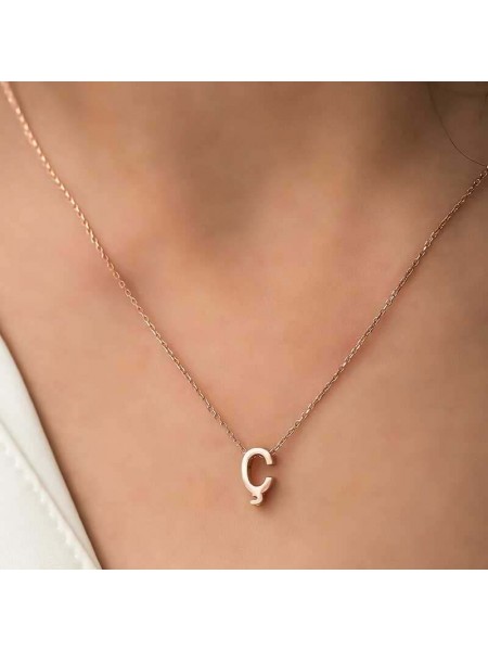 Gümüş Rose 3 Boyutlu Ç Harf Bayan Kolye