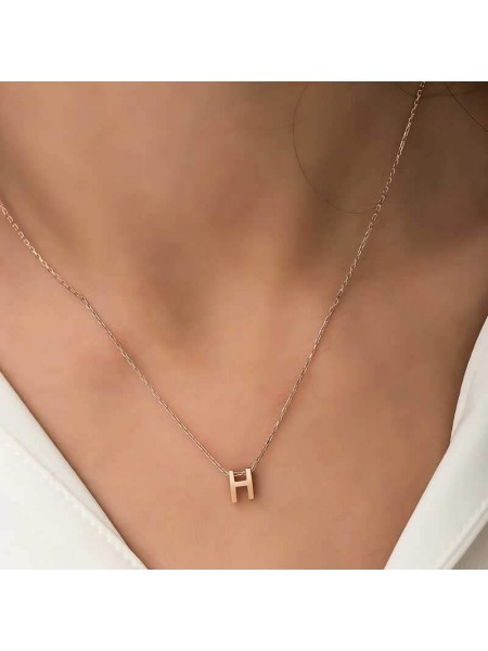 Gümüş Rose 3 Boyutlu H Harf Bayan Kolye