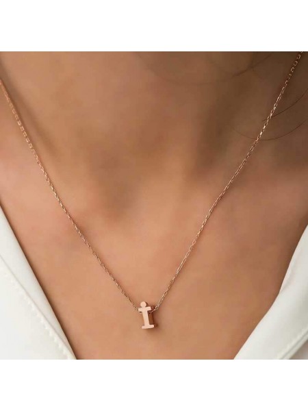 Gümüş Rose 3 Boyutlu İ Harf Bayan Kolye