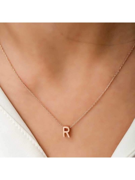 Gümüş Rose 3 Boyutlu R Harf Bayan Kolye