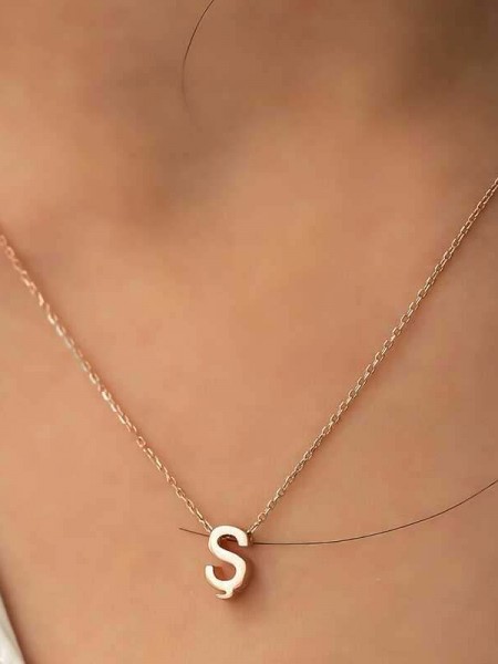 Gümüş Rose 3 Boyutlu Ş Harf Bayan Kolye