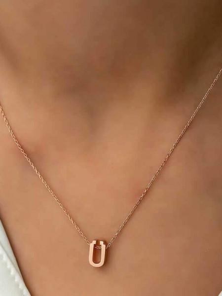 Gümüş Rose 3 Boyutlu Ü Harf Bayan Kolye