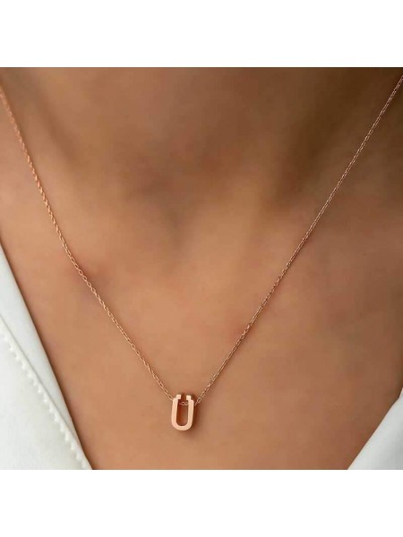 Gümüş Rose 3 Boyutlu Ü Harf Bayan Kolye