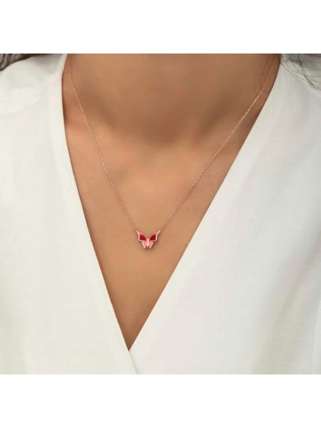 Gümüş Rose Minimal Kelebek Bayan Kolye