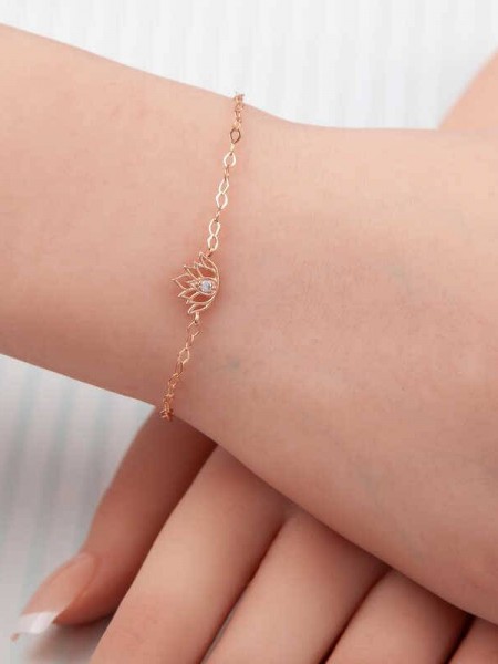 Gümüş Rose Lotus Çiçeği Kadın Bileklik