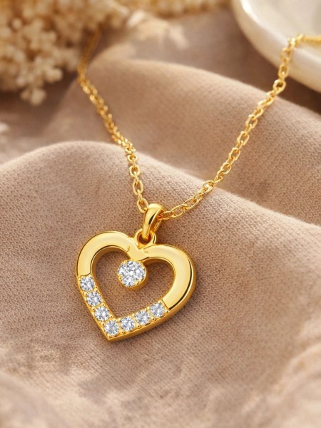 Gümüş Gold Minik Kalpli Tektaş Kadın Kolye