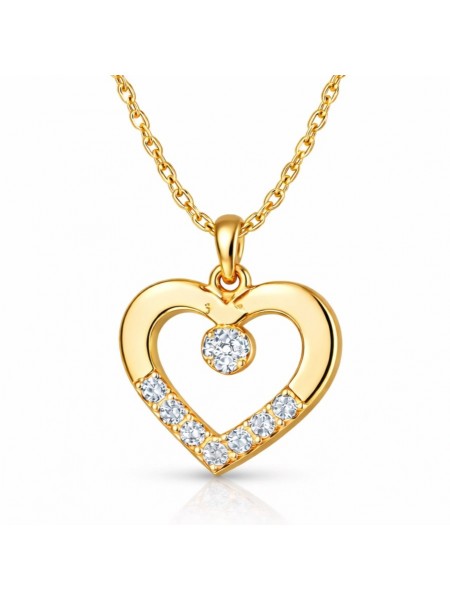 Gümüş Gold Minik Kalpli Tektaş Kadın Kolye