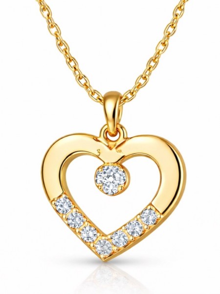 Gümüş Gold Minik Kalpli Tektaş Kadın Kolye
