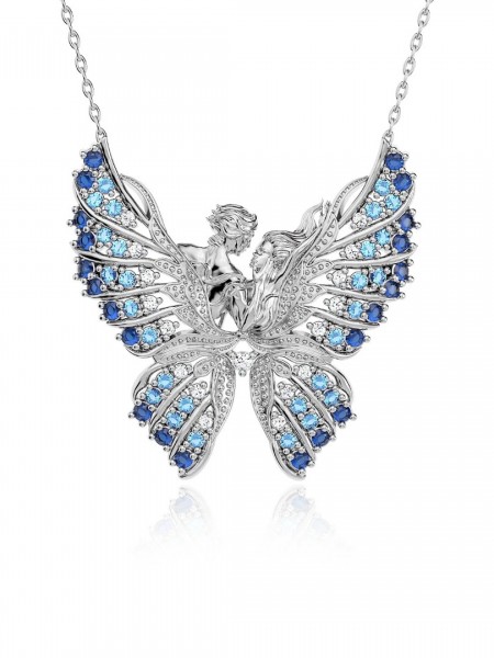 Kelebeğin Rüyası Aqua Geçişli Gümüş Kolye